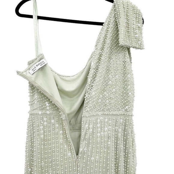 Mac Duggal Pearl Embellished Soft Tie One Shoulder Gown Mint Green Size 10 NWOT - Picture 11 of 12